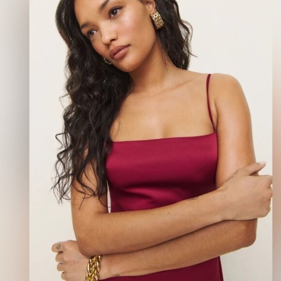 NEW Reformation Frankie Satin Sheath Maxi Dress Rubies Pink Red | sz 0 - Picture 4 of 13